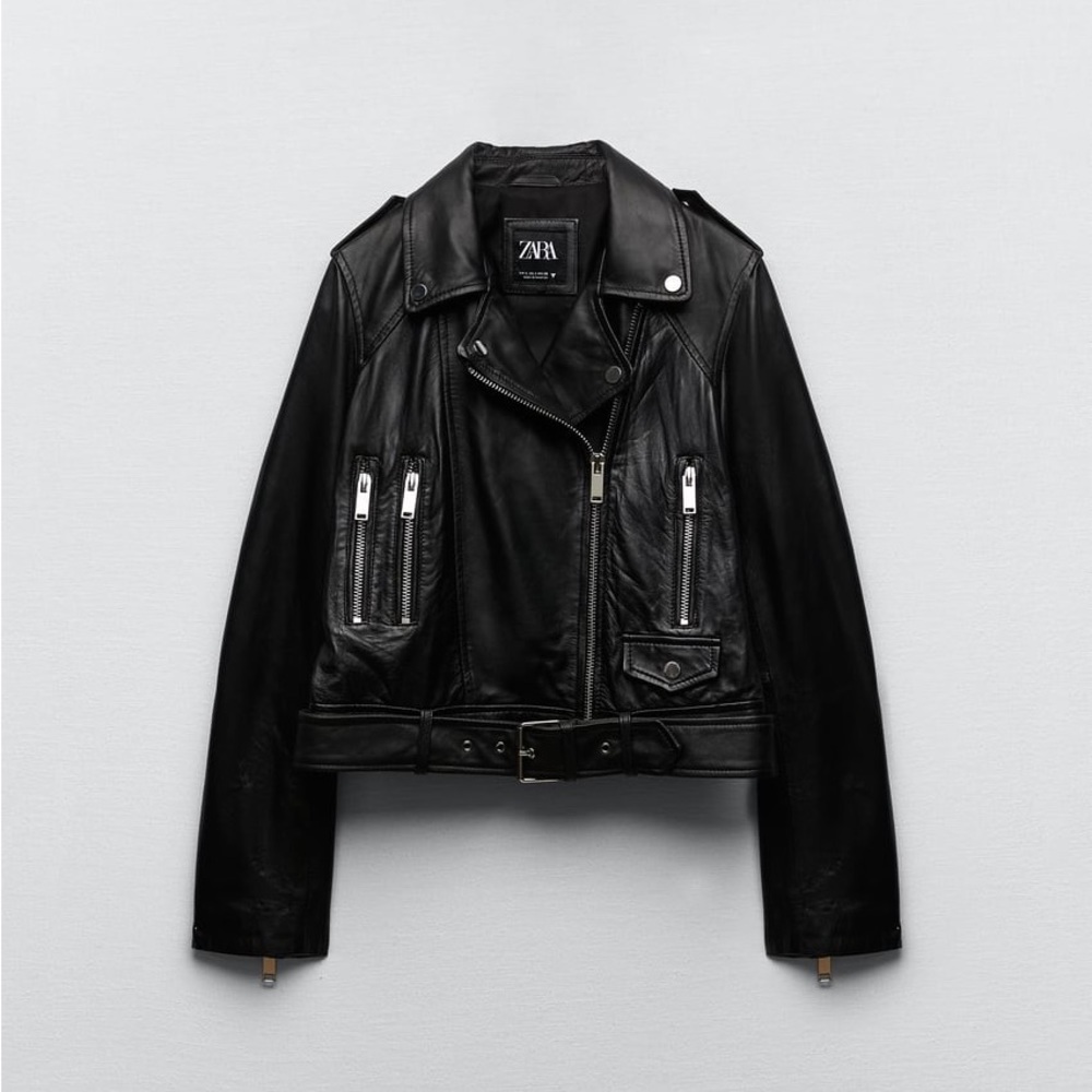NWT. Zara Black Biker Leather Jacket. Size XL.